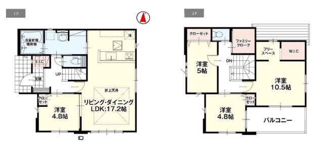 新築　前橋市上新田町2期　１号棟の間取り|建物面積113.37㎡　シューズインクローク・フリースペース・ウォークインクローゼット・各部屋収納付きで便利です！日当たりの良いバルコニーはお洗濯物もよく乾きそうです◎
						
