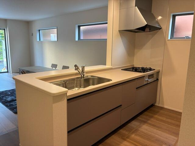 豊橋市仁連木町の新築一戸建のキッチン|収納力豊富な使い勝手の良いシステムキッチンをご用意しております。キッチンスペースをいつでもスッキリお使い頂け、お料理も捗ります!
