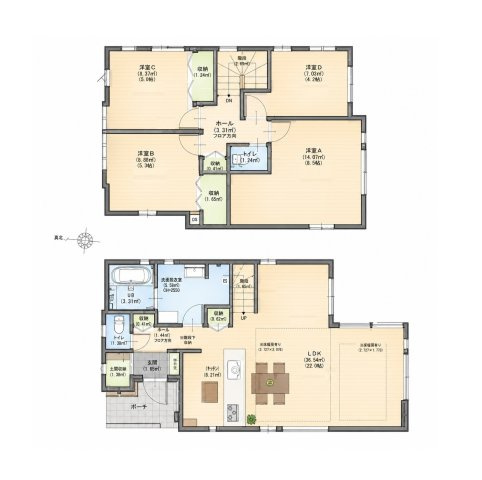 福岡市城南区樋井川7丁目第2-2棟（1号棟）　の間取り|全居室収納付きで便利です。