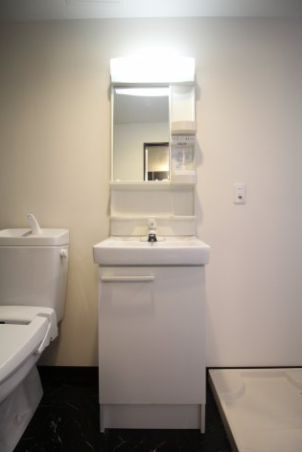 デュプレクス白山の独立洗面台|朝の支度にも助かる、独立の洗髪洗面化粧台