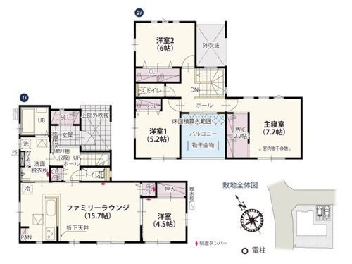【間取り】 | 南向きのLDKは自然光をとり込みやすく明るく暖かいお部屋で過ごせます！ホールから直接バルコニーを利用できるのでお部屋を通らなくても洗濯物を干せて便利です♪
