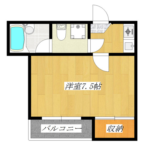 プレイス中村の間取り|７．５帖の広々空間です！