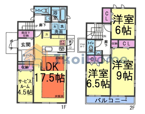 神戸市西区糀台4丁目　中古戸建の間取り|●年中無休：当日予約可●LDK17.5帖に床暖房2カ所あり！2階洋室3部屋6帖以上あります！