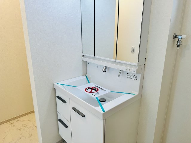 八王子市　本町　新築一戸建て　５期の独立洗面台|～３面鏡付きの独立洗面台　細々している物をスッキリ収納出来ます～