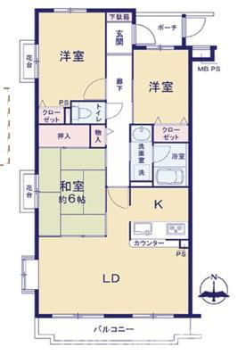 クリオ平塚2番館の間取り|南向き　３LDK