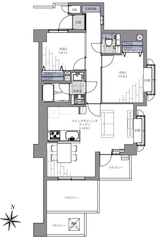 十条ガーデンハウスの間取り|十条ガーデンハウス：南向き角部屋につき陽当り・通風良好！全居室収納・窓が付いた２ＬＤＫリノベーション物件は令和８年９月末完成予定となっております！