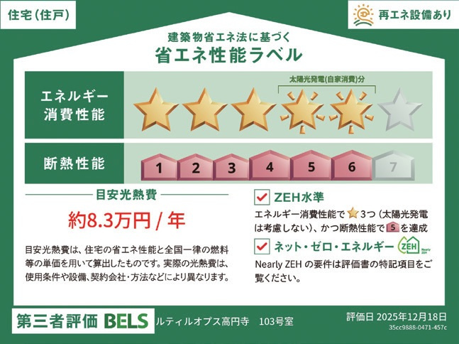 （シニア限定）ルティルオプス高円寺の省エネ性能ラベル