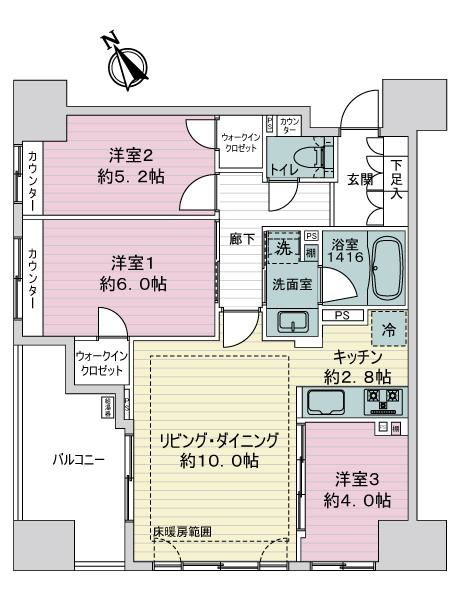 グローベルザ・シティ上野入谷の間取り|グローベルザ・シティ上野入谷：全居室に窓が付いており空気の入れ替えが出来る３ＬＤＫリノベーション物件は住設備も充実！