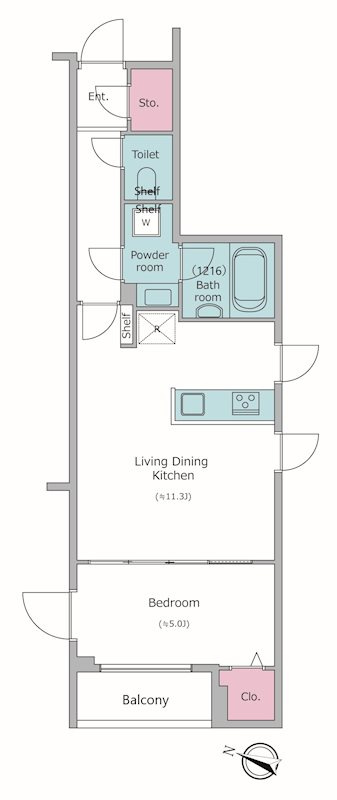 ドゥーエ梅屋敷の間取り|角部屋2面採光カウンターキッチンの1LDK