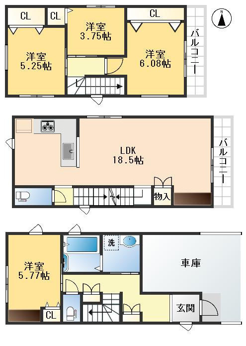 豊中市稲津町2丁目　新築戸建の間取り