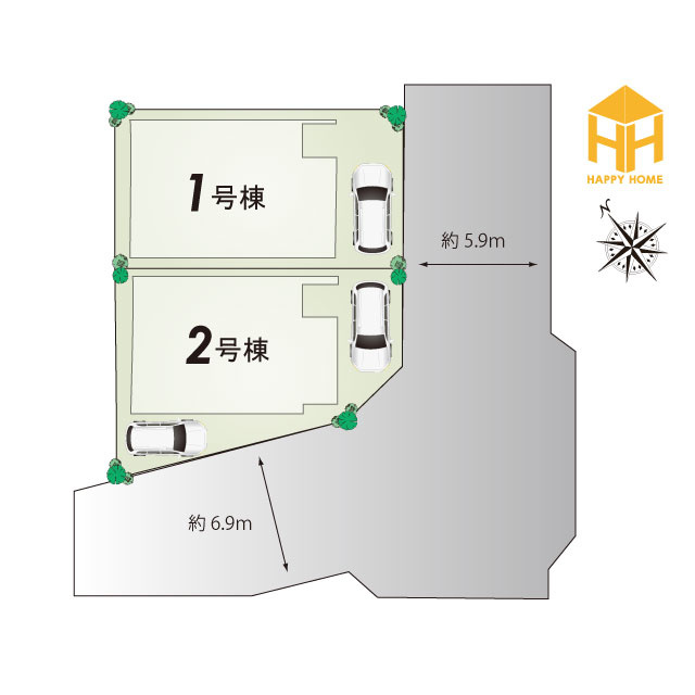 ファーストタウン伊丹市堀池2丁目新築一戸建て全2区画│3LDK+駐車2台可の区画図|全2区画の分譲地です。