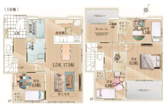 【間取り】 | 福岡市東区三苫2丁目4期　1号棟（全2棟）【仲介手数料無料・0円】 | 平日、土日祝日もお好きな日時にご見学可能です。お気軽にお問合せ下さい。