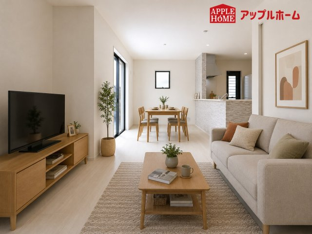 さいたま市西区土屋の居間・リビング|大きな窓のあるリビングは、陽光あふれる明るい空間です。居心地良く、ご家族皆がゆったり寛げる憩いの空間となりそうです。
※家具はCGです