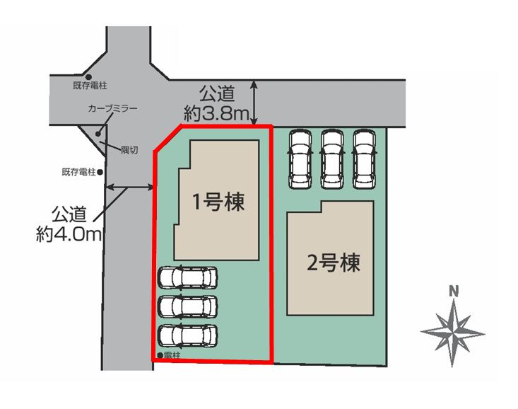郡山市富田町字西原　　　　１号棟　　　大島小学校、郡山第６中学区の区画図