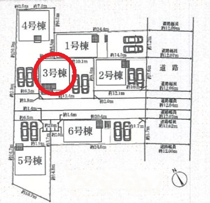 西尾市一色町松木島第9　新築分譲住宅　全6棟　3号棟の区画図