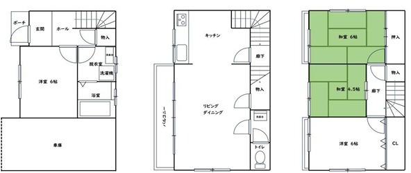 三井南車庫付戸建ての間取り