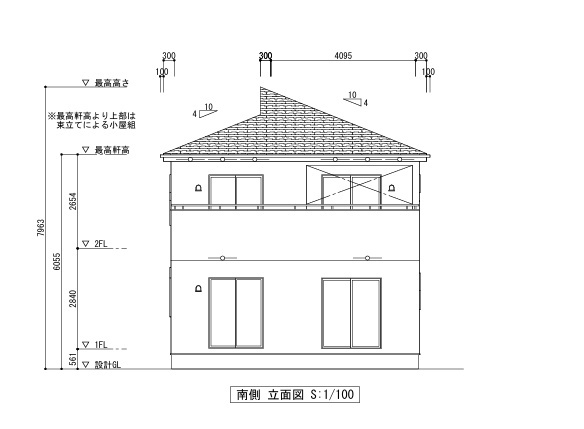郡山市富田町字西原　　　　２号棟　　　大島小学校、郡山第６中学区の外観|南側から見た立面図♪