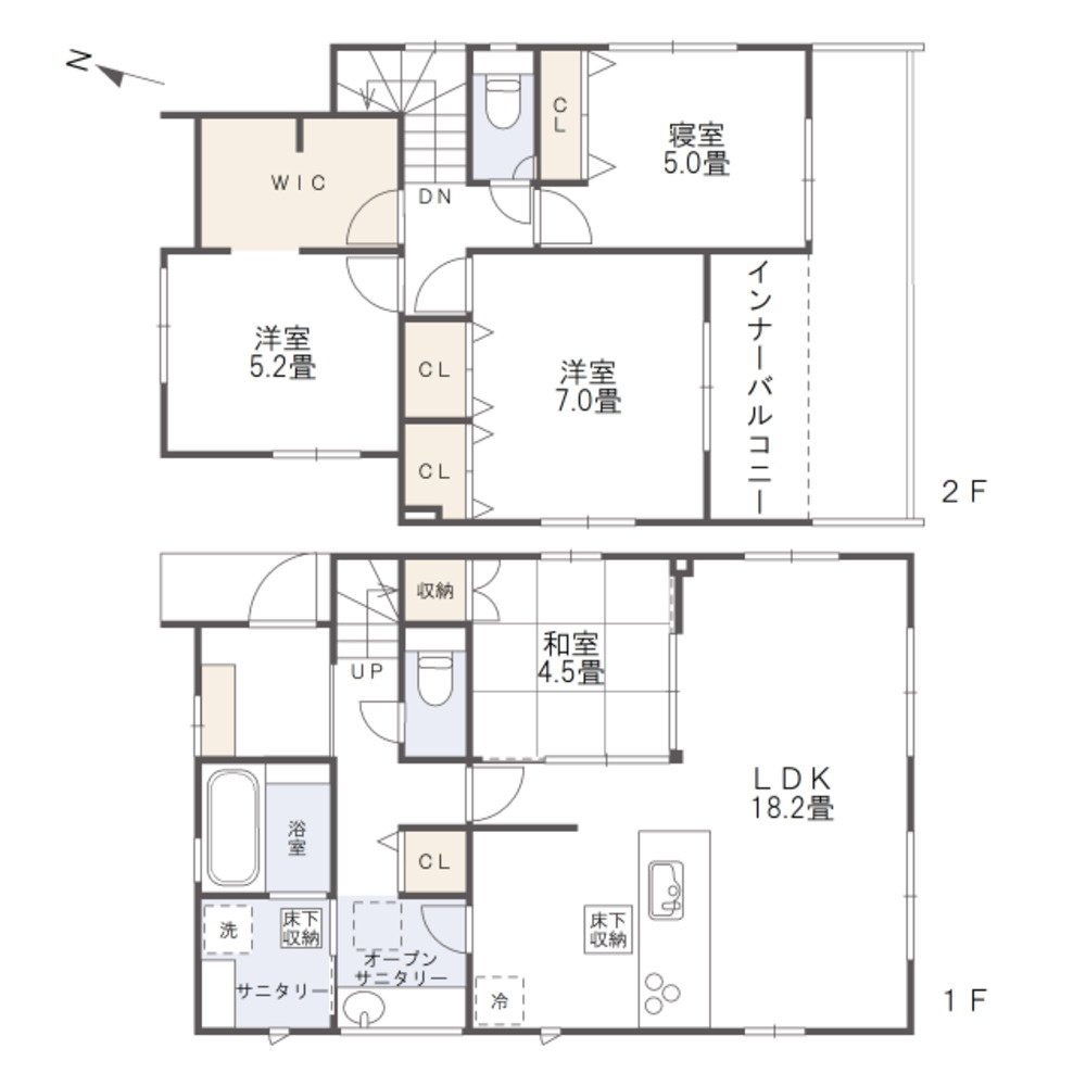 岡山市中区国富二丁目　戸建　1号棟の間取り|敷地面積：163.62㎡、建物面積：103.50㎡の4LDK＋WICです。