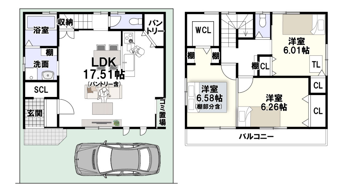 寺本5丁目　建築条件付土地　Bプランの参考プラン|新築参考プラン/建物面積88.63ｍ2、建物価格1899万円