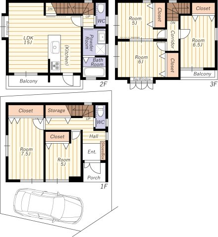 【間取り】 | 瑞光２丁目中古戸建 | ５ＬＤＫ・カーポート有・全居室収納有・設備収納充実