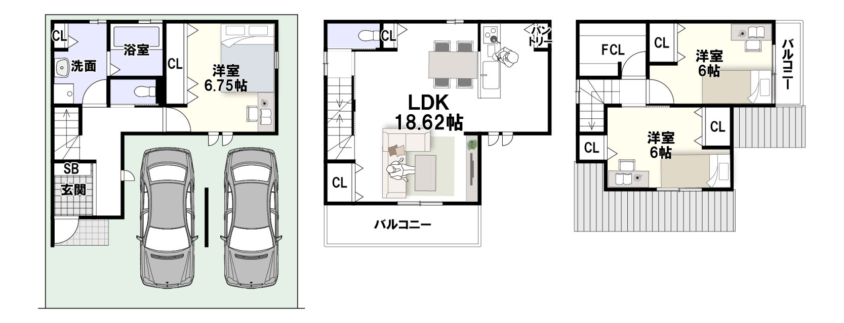 寺本5丁目　建築条件付土地　3階建プランの参考プラン|新築参考プラン/建物面積98.63ｍ2、建物価格2199万円