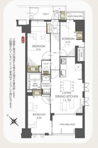 グランシティ新小岩２の間取り|3LDK 専有面積62.60m2 バルコニー面積6.80m2