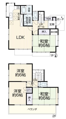 所沢市北中3丁目　中古一戸建　～全居室6帖以上～の間取り|全居室ゆとりの6帖以上、4LDKの間取りです。