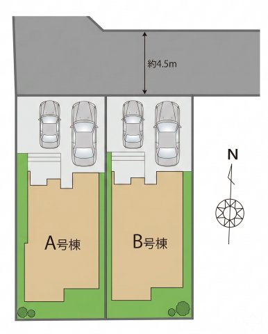 【区画図】 | 中野区上鷺宮5丁目 新築分譲住宅 全2棟(成増店) | 並列駐車2台(※車種による)可能なゆとりのスペース。
遠方からのお客様や、急な訪問にも気兼ねなく迎えられます。