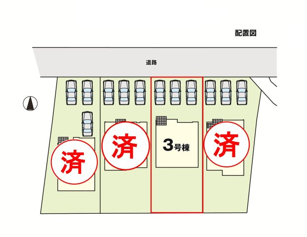 郡山市富久山町福原字町田　　　  3号棟　　　明健小学校、明健中学区　の区画図