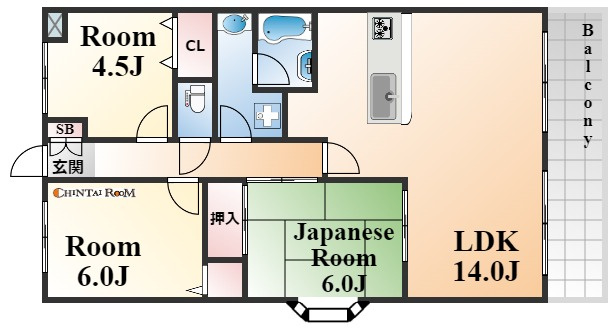 芦屋市伊勢町の賃貸マンションの間取り