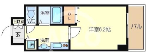 プレサンス心斎橋ザ・スタイルの間取り|プレサンス心斎橋ザ・スタイル　1Ｋの間取り