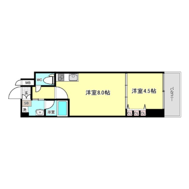 大阪市西区新町１丁目の賃貸マンションの間取り