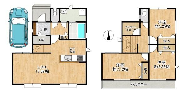 八幡 川口東扇 10番　A号棟　新築 一戸建ての間取り