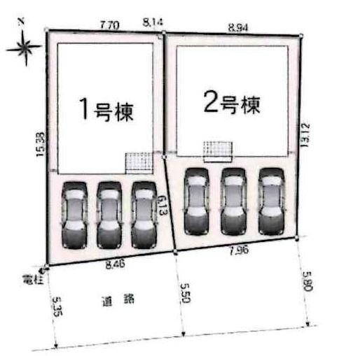 知立市弘法町第1　全2棟・2号棟の区画図
