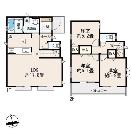 【Heartfull Town】小平市上水南町２丁目506番の間取り|〇本物件【Ｅ号棟】の間取・平面図です〇　敷地面積　102.77㎡　建物面積　81.77㎡

　