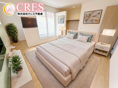 【寝室】 | ☆☆新築分譲　いわき市平祢宜町　全２棟！！長期優良住宅♪ | 洋室は２階３部屋
ウォークインクローゼット・納戸付♪
※実際に現地に家具はおかれておりません。また価格に家具は含まれておりません。(作成CG)