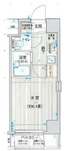 プレール・ドゥーク大森の間取り|1K洋室6.1帖バストイレ別