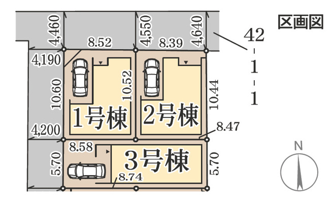 【区画図】 | 東住吉区照ケ丘矢田3丁目　【2号棟/全7棟】 | 【全7棟】住宅性能表示制度付き☆「耐震等級2項目、耐風等級、劣化対策等級、ホルムアルデヒド発散等級、維持管理対策等級」地盤サポートシステム20年保証☆