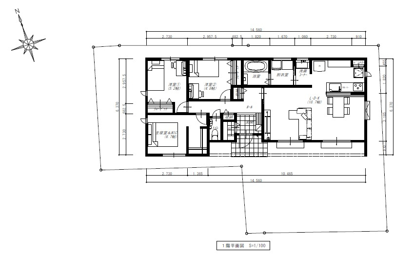 土佐市高岡町丙　建築条件付　売土地の土地図＋建物プラン例|プラン例　建物価格　2,760万円　土地面積　193.82㎡　（約58.63坪）　建物面積　82.4㎡（約24.92坪）