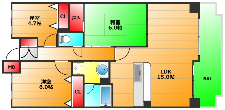 大阪市西区江戸堀３丁目の賃貸マンションの間取り|現状有姿