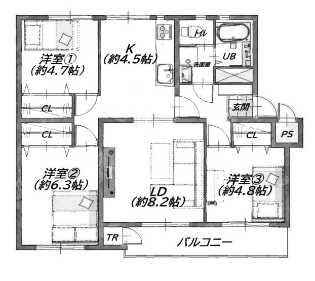 【間取り】 | 長岡天神ハイツ7棟 | 専有面積67.47㎡