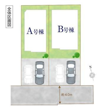 【Heartfull Town】小平上水南町２丁目511の区画図|南道路に面した採光良好な区画♪カースペース2台＊車種による。
前面道路は約4ｍで車通りが少なく、プライベートが守られます♪