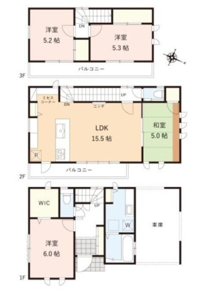 中古／ふじみ野市東久保1丁目の間取り|3階建て4LDK