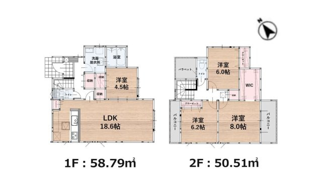 糟屋郡粕屋町内橋東1丁目第3-5棟（2号棟）の間取り|全居室収納付きで便利です。
