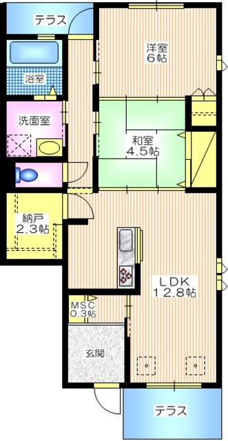 グランヴェールの間取り|南向き角部屋２面採光　広々６５．６５平米