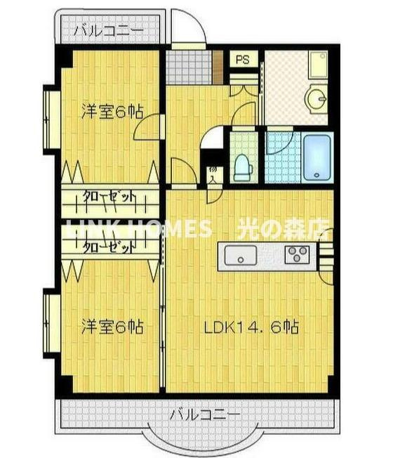 菊池郡菊陽町光の森６丁目の賃貸マンションの間取り