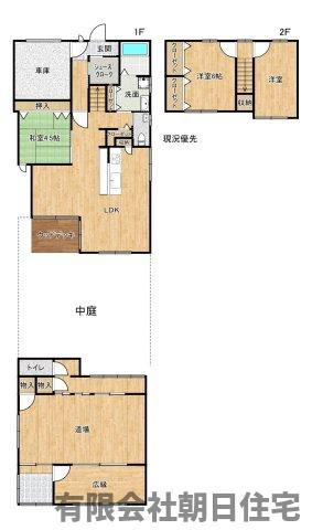 【間取り】 | 馬潟町ガレージ付中古戸建 | 中庭を挟んで離れがあります。