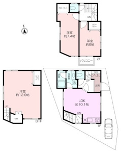 地下室のある2階建て3LDK。全室6帖以上のゆったりとした間取り