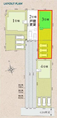 新築　佐波郡玉村町板井2期　LIGNAGE　3号棟の区画図|3号棟　区画図　南側接道幅員約4.5ｍ			
	
