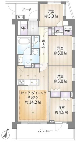 【間取り】 | アーリアレジデンス南町田 | 4LDKはリビングダイニングキッチンと4つの居室がある間取りで、大家族や二世帯住宅に最適。広々としたリビングで家族団らんを楽しみ、個室でプライベートな時間も確保でき、快適な生活を送ることができますよ。